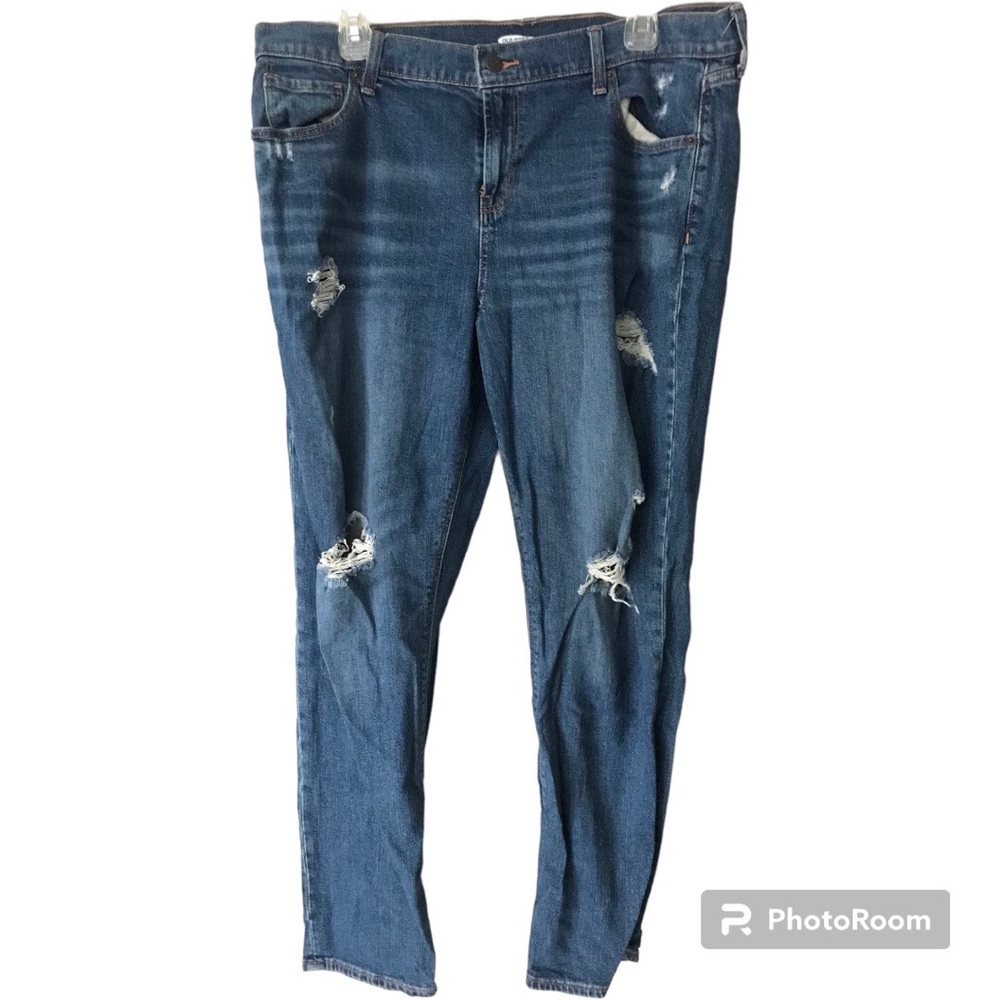 Old Navy Womens Distressed Blue Denim Mid-Rise Boyfriend Jeans Size 14